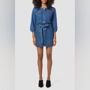 Hudson Blouson Sleeve Paper Bag Denim Longsleeve Dress - Medium Indigo Blue